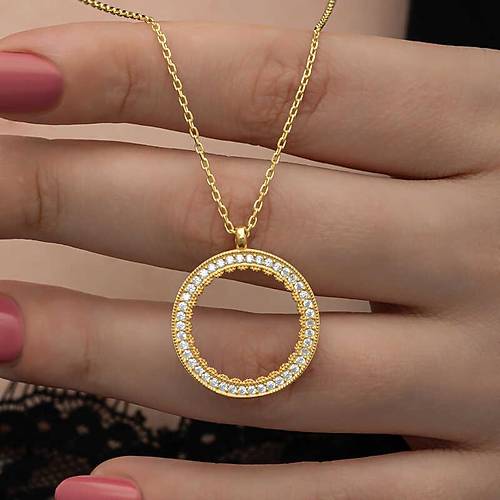 G�m�� Gold Kaplama Yuvarlak �eyrek Alt�n Tak�labilen Kad�n Kolye