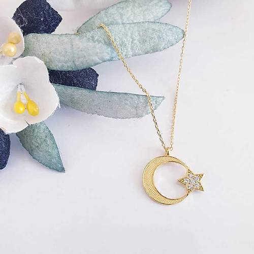 G�m�� Gold Ay Y�ld�z Kad�n Kolye