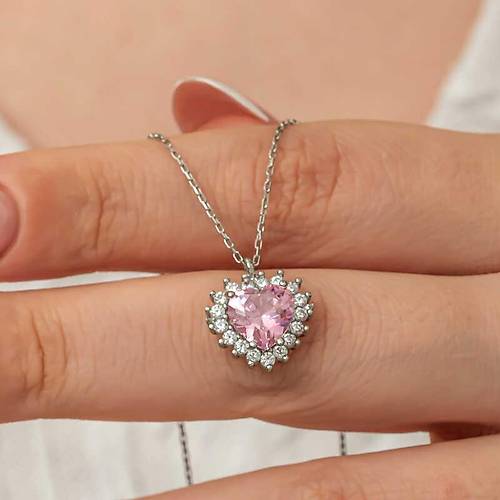 G�m�� Pembe Ta�l� Kalp Kad�n Kolye