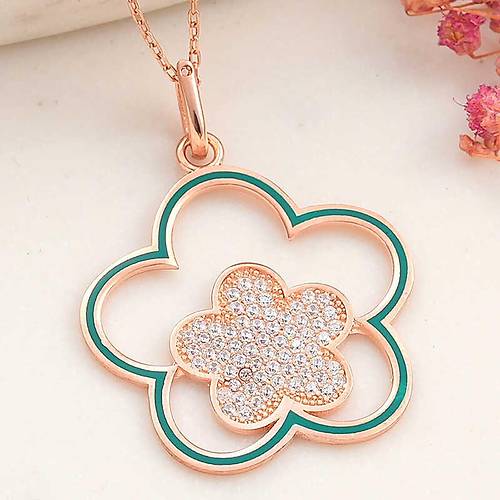 G�m�� Rose �i�ek Desenli Kad�n Kolye