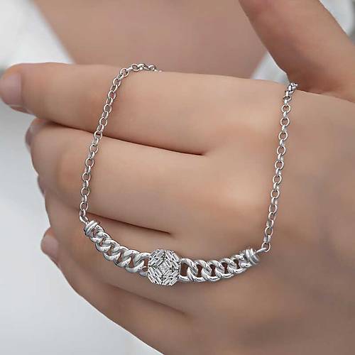 G�m�� Gurmet Zincirli Kare Baget Ta�l� Kad�n Kolye