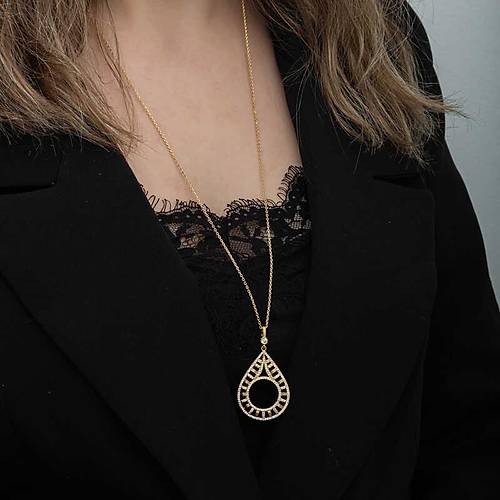 G�m�� Gold Kaplama Damla �eyrek Tak�labilen Kad�n Kolye