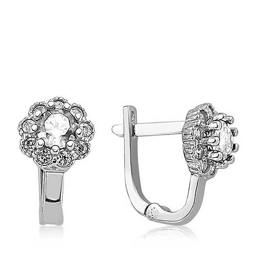 G�m�� Beyaz �i�ek Desenli Yuvarlak J Kad�n K�pe