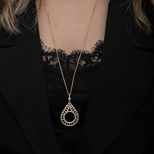 G�m�� Gold Kaplama Damla �eyrek Tak�labilen Kad�n Kolye