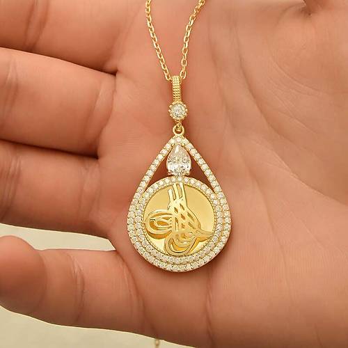 G�m�� Gold Kaplama Damla Tu�ral� Kad�n Kolye