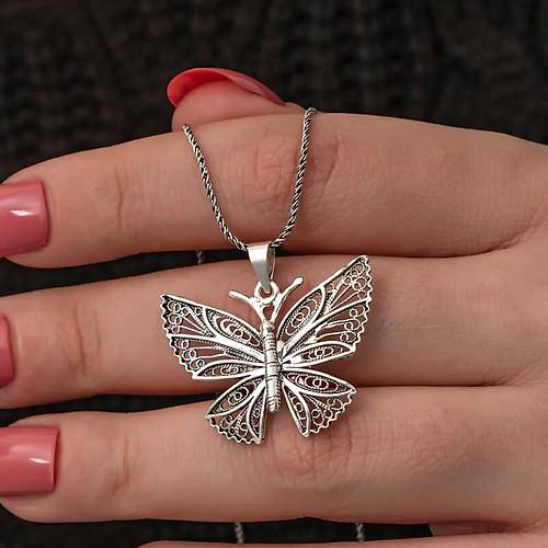 G�m�� Telkari Kelebek Kad�n Kolye