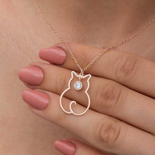G�m�� Nisan Ay� Do�um Ta�� Kedi Kad�n Kolye