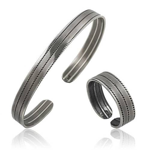 G�m�� �izgi Desenli Bileklik Ve Y�z�k Set