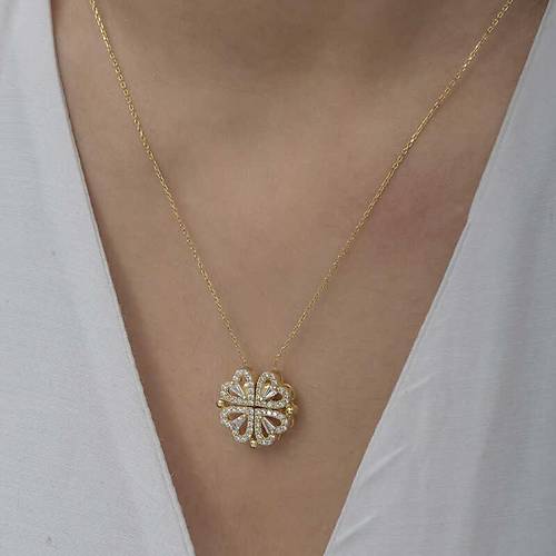 G�m�� Gold Kalpli A��labilen Yonca Kad�n Kolye
