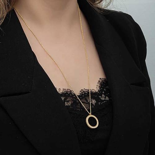 G�m�� Gold Kaplama Yuvarlak �eyrek Alt�n Tak�labilen Kad�n Kolye