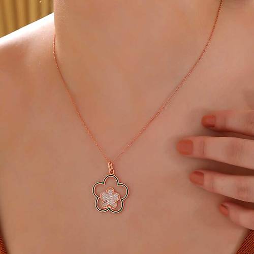 G�m�� Rose �i�ek Desenli Kad�n Kolye