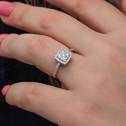 G�m�� Kare Zirkon Ta�l� Kad�n Y�z�k