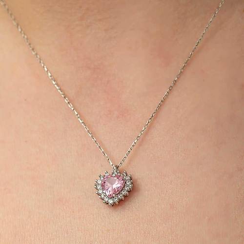 G�m�� Pembe Ta�l� Kalp Kad�n Kolye