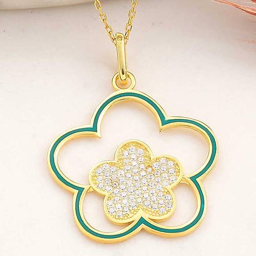G�m�� Gold �i�ek Desenli Kad�n Kolye