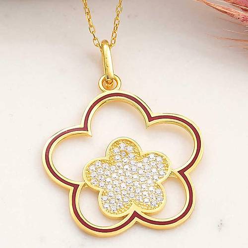 G�m�� Gold �i�ek Desenli Kad�n Kolye