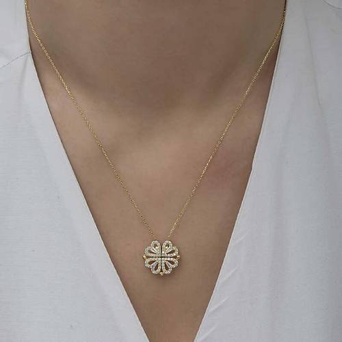 G�m�� Gold Kalpli A��labilen Yonca Kad�n Kolye