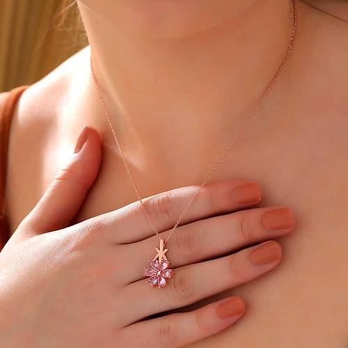 G�m�� Rose Pembe Sevgi �i�e�i Kad�n Kolye