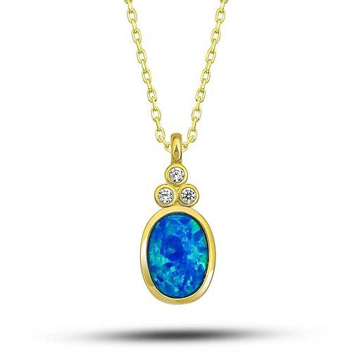 Gm Gold Mavi Opal Tal Ananas Kadn Kolye