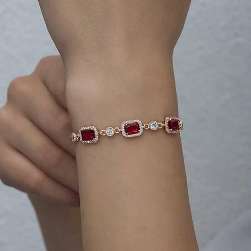 G�m�� Rose Baget K�rm�z� Ta�l� Kad�n Bileklik