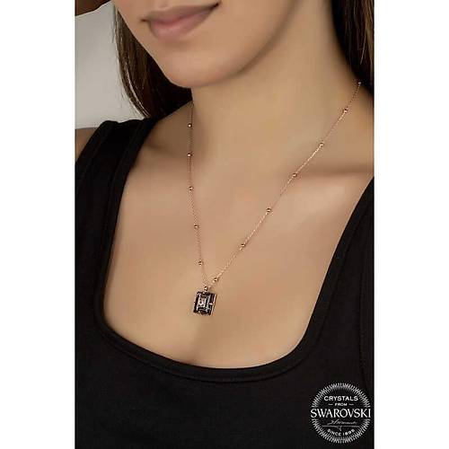 Swarovski Crystal Ta�l� Rose Top Zincir Siyah Elmas G�m�� Kad�n Kolye