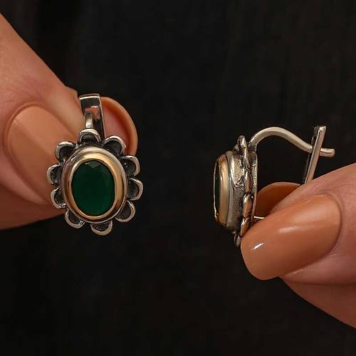 G�m�� Ye�il �i�ek Desenli Otantik Kad�n K�pe