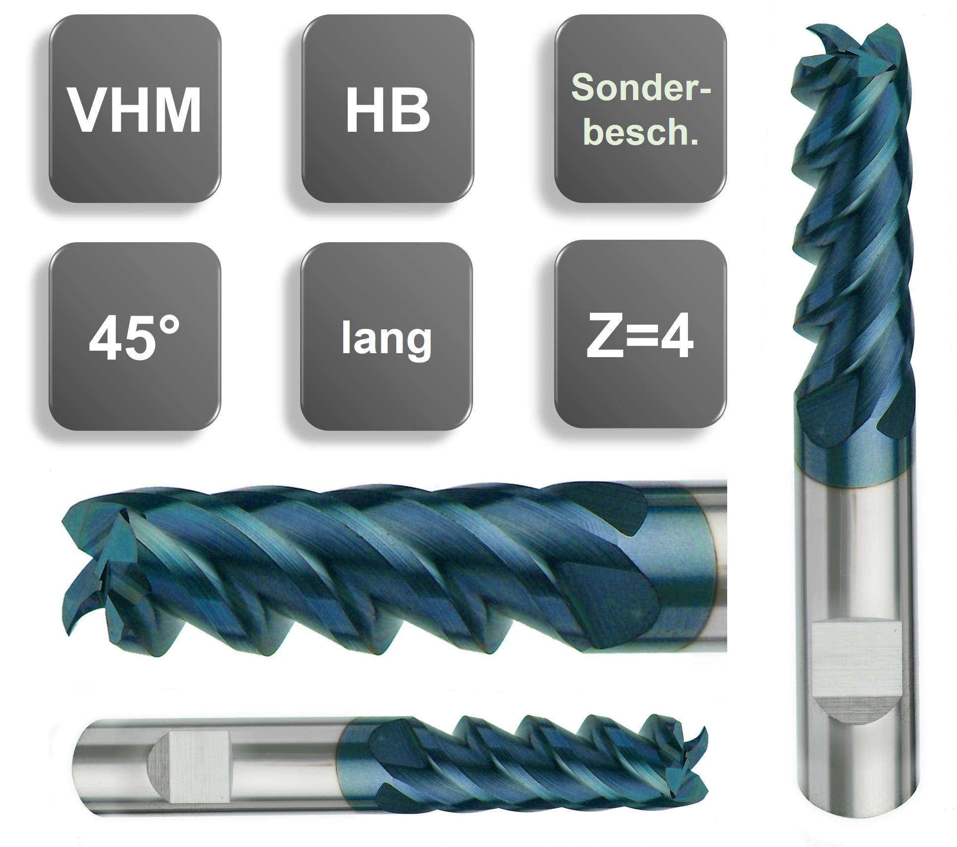 16,0 x 38 x 92, d2=16 mm ✔ Karbür Freze ucu, Z=4, 45°, Kaplamalı