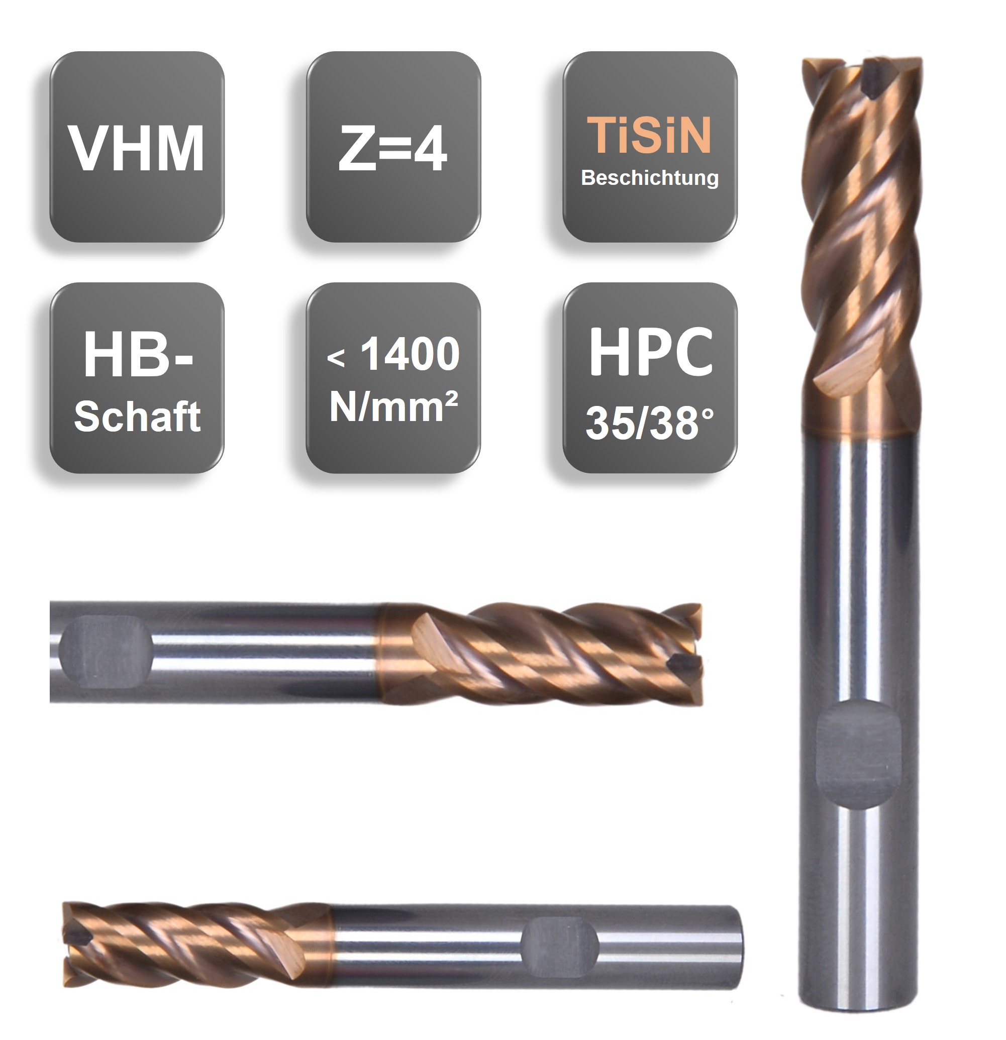 4x11x50 - d2=6 mm | HPC Karbür Freze, Chatter 35/38°, Z=4, TiSiN