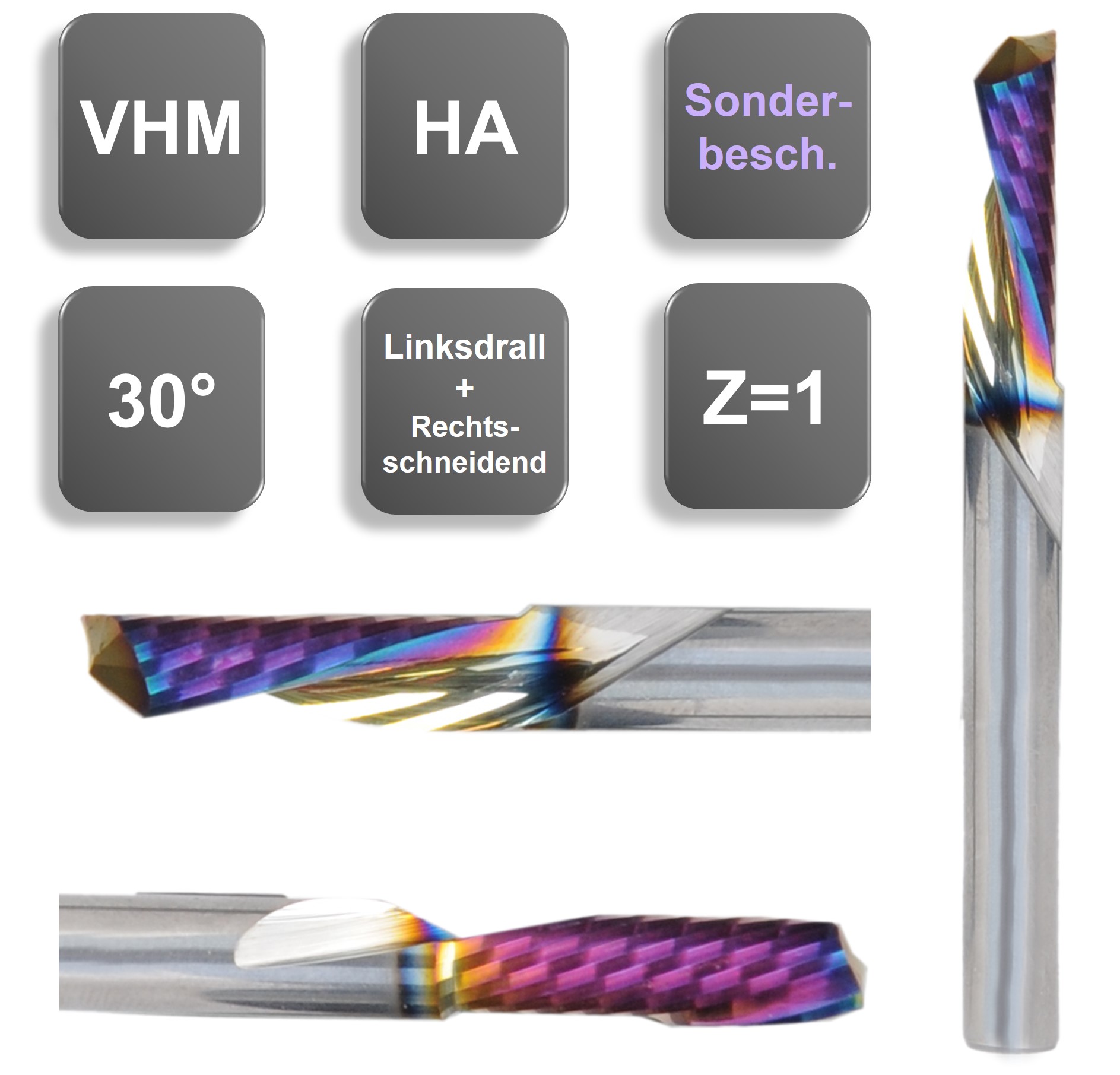 3,0 x 12 x50, d2=3 mm ? Karbür CNC Bıçak, Ters Z=1, RainBow Kaplamalı