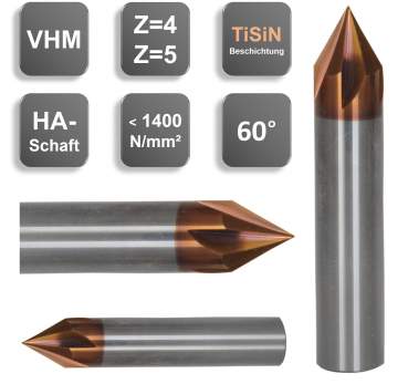 4 x60°x40 mm - Pah Freze, Çapak Alma Takımı, Z=4, 60°