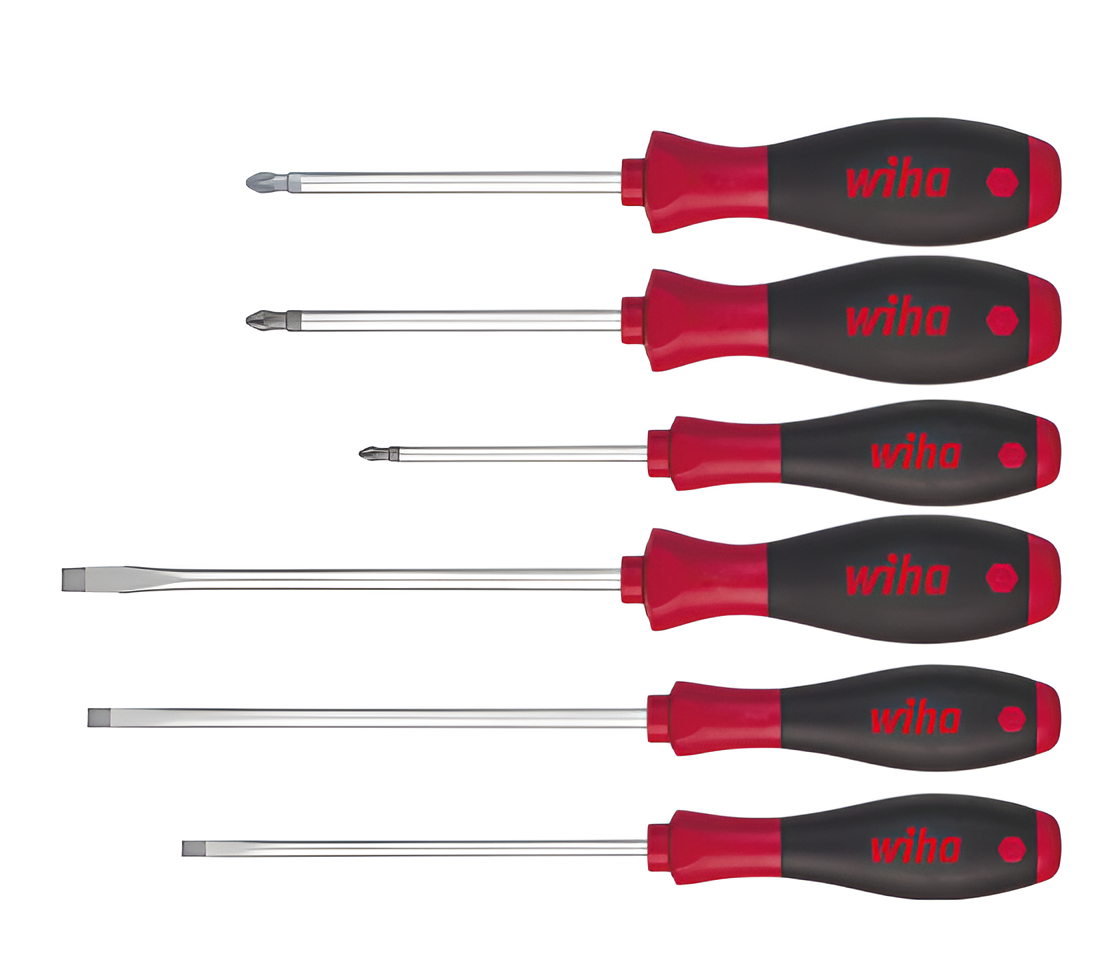 Wiha Tornavida seti SoftFinish® Phillips, Pozidriv 6 parçalı, yüksek kaliteli krom-vanadyum-molibden çeliği, sertleştirilmiş, krom kaplamalı ChromTop®