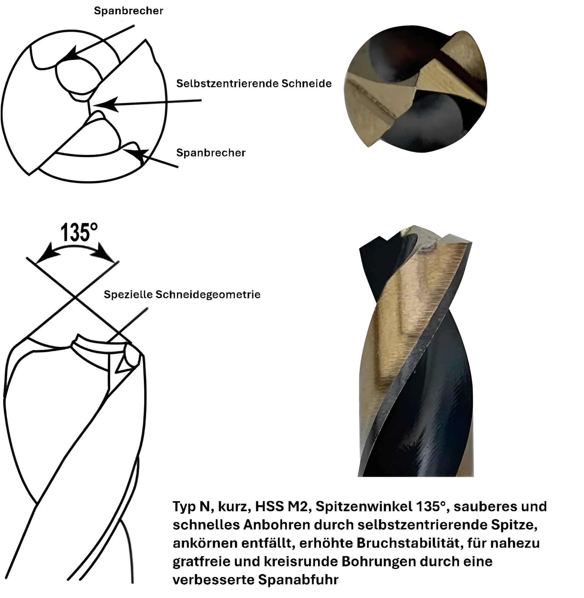 13 mm - Turbo Matkap ucu, Merkezleme için özel geometri ve bileme formu ile delik delme ucu, DIN338, 135°