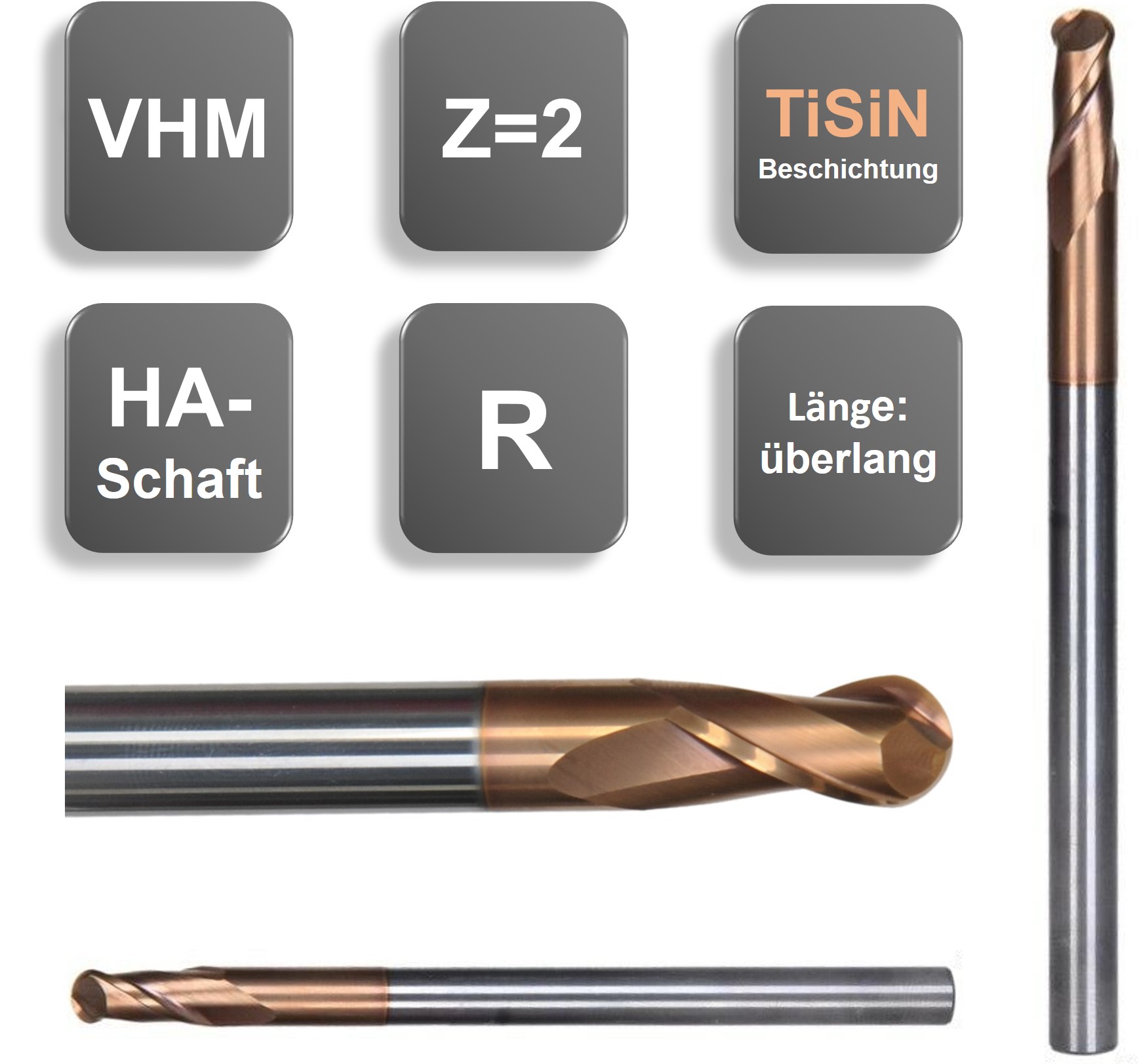 10,0 R5 x 20 x 150, d2=10 mm ? Küre Parmak Karbür Freze, TiSiN Uzun