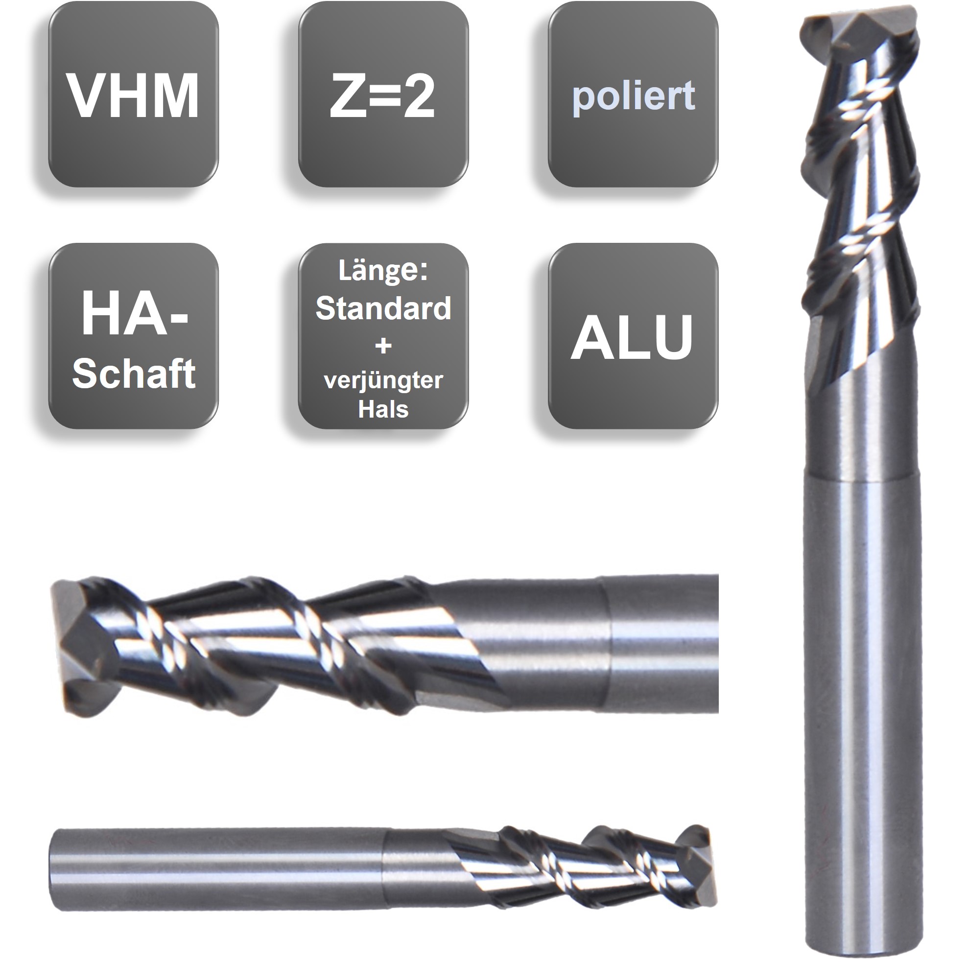 3x8x18x45 - d2=3 mm Karbür Freze, Z=2, Polisajlı, 55°, ALU
