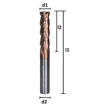 4,0 x 20 x 100, d2=4 mm ✔ Karbr Uzun Parmak Freze ucu, Z=4, TiSiN-Kaplamal