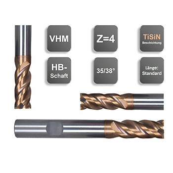 20x40x100 mm - Karbr Freze, Chatter, Z=4, TiSiN, GEFRABO