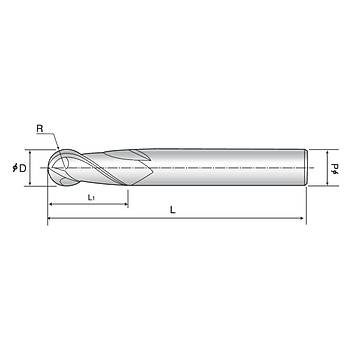 4,0 R2 x 12 x 70, d2=6 mm ? Kresel Uzun Parmak Freze aks, Z=2, Radys Freze ucu
