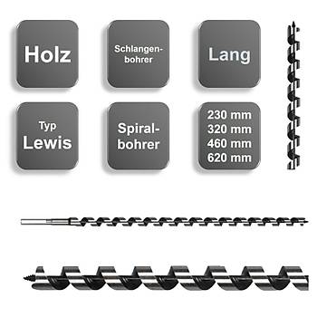 4 x 230 mm - Aa matkap ucu, Ahap Ylan Matkap ucu, Tip Lewis (Uzun)
