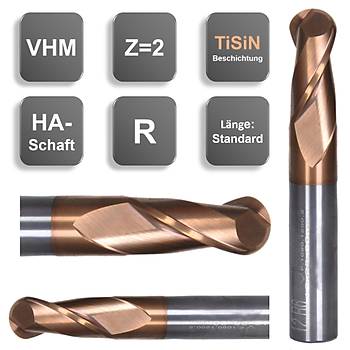 8,0 R4 x 16 x 63, d2=8 mm ✔ Kre Karbr Freze, Z=2, TiSiN