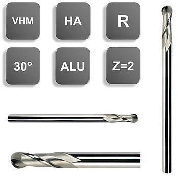 4,0 R2 x 12 x 70, d2=6 mm ? Kresel Uzun Parmak Freze aks, Z=2, Radys Freze ucu