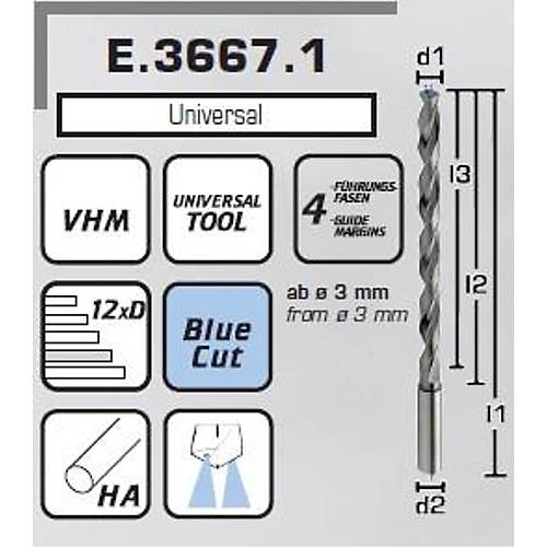  01.60x24x65 mm - 12XD Karbr Matkap Ucu, BlueCut, 4 Zrh, 140, ten Soutmal