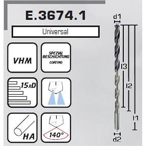  06.00 x 90 x 140 mm, Schaft 06.0 mm - 15xD Karbr Matkap ucu, zel Kaplama, ten Soutma