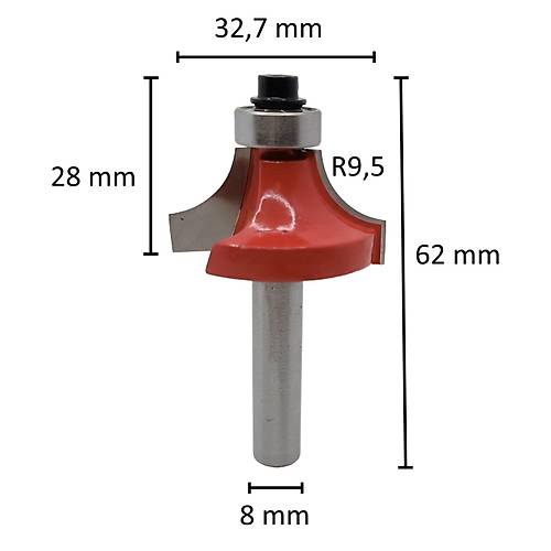 32,7 mm R9,5 El freze ucu, Karb�r (Elmas) kaynakl� ve rulmanl� frezeleme ucu, Router Bit Ah�ap freze ucu, Ters Rady�sl� freze ucu (�aft 8 mm)