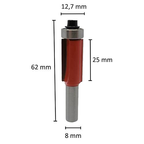 12,7 mm El freze ucu, Karb�r (Elmas) kaynakl� ve rulmanl� frezeleme ucu, Router Bit Ah�ap freze ucu, D�z kanal rulmanl� freze ucu (�aft 8 mm)