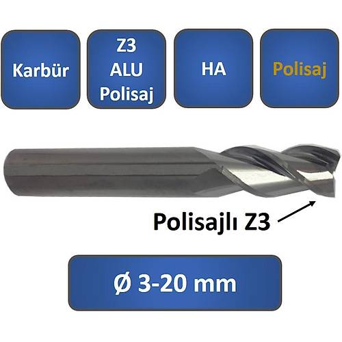 8,0x19x63 - d2=6 mm - Karb�r Freze, Z=3, Silver Kaplama, ALU