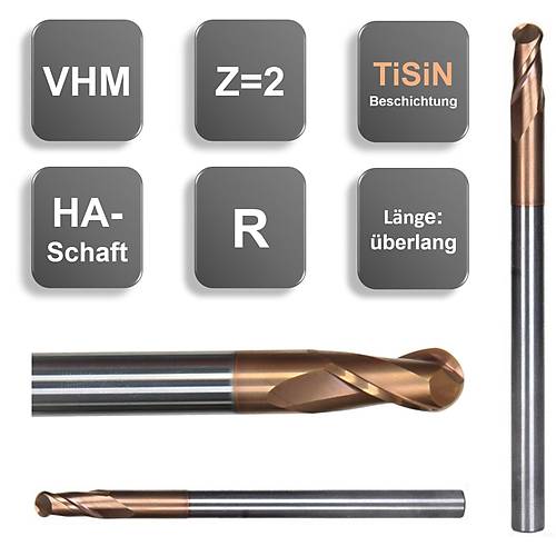 8,0 R4 x 20 x 75, d2=8 mm ✔ K�re Parmak Karb�r Freze, TiSiN Uzun
