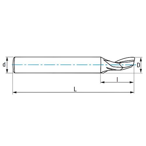 5,0 x 12 x 60, d2=8 mm - HSS Freze, Z=1, Alminyum Parmak Freze ucu, Izar