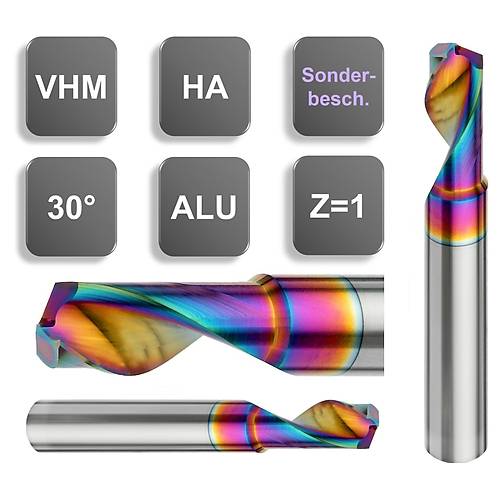 6x20x60 -d2=6 mm - Karb�r Freze, Z=1, T�rt�kl� Pol�saj, RainBow