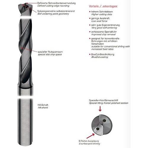  12.50x60x77x124 mm - 5xD Karbr Matkap ucu, BluCut, 140, zel Bileme S-Form, Paslanmaz & elik