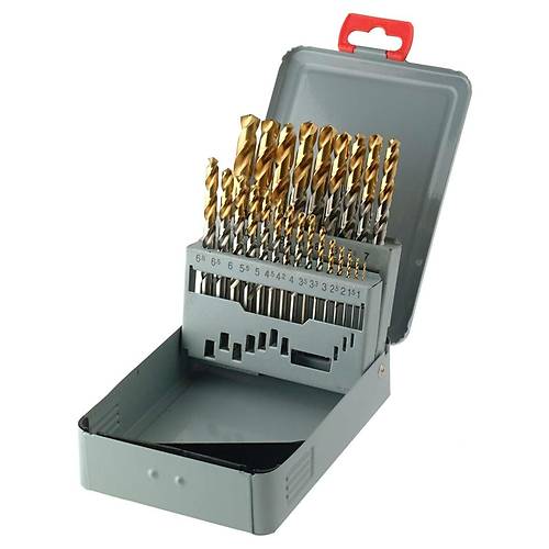 24 adet - HSSE Matkap Ucu, TIN, 135�, DIN338, HA �aft � 1,0 - 10,5 - 0,5 mm y�kseli� + 3,3 / 4,2 / 6,8 / 10,2 mm