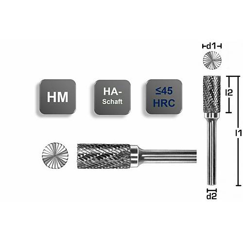 6 x 13 x 56 aft 3 mm - Karbr (HM) Sert Metal apraz dili Kalp Freze, Aln dili silindir apak alma takm